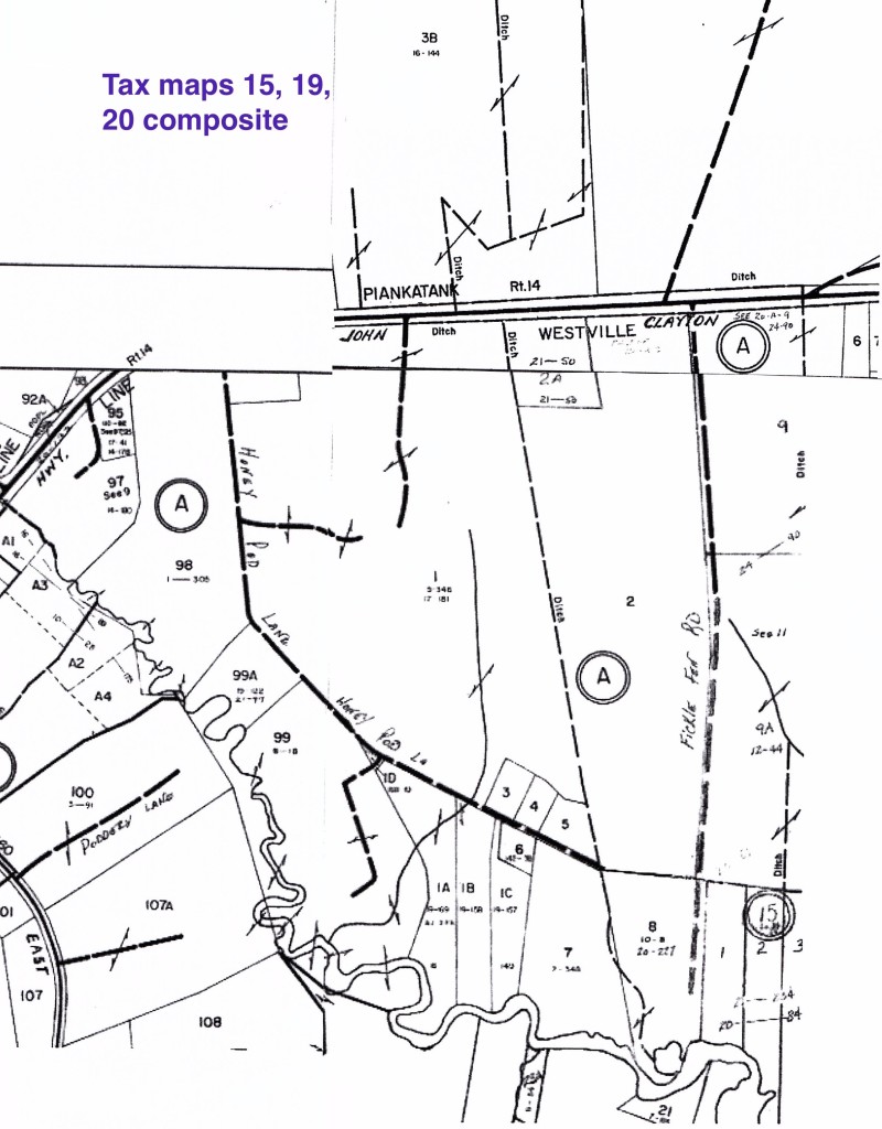 Composite of Mathews County tax maps 15, 19 and 20 to show proposed site and adjacent properties.